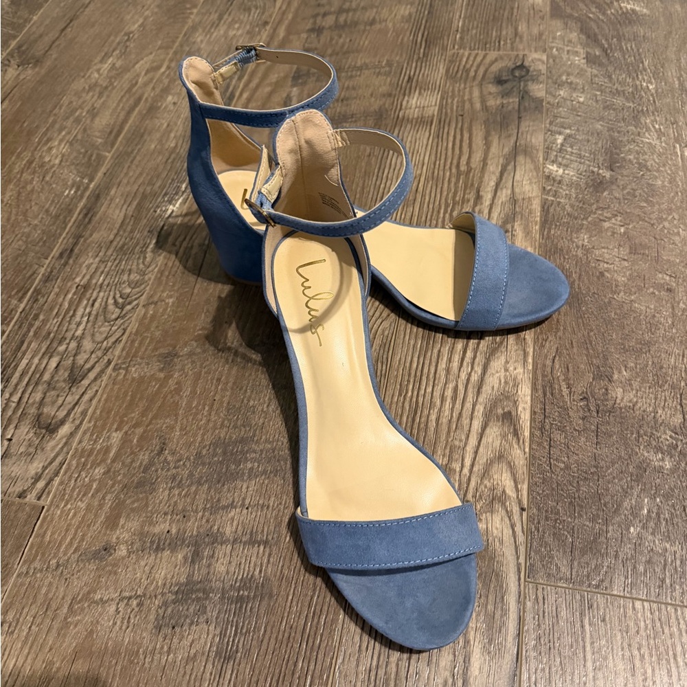 Lulu's Denim Blue Ankle Strap Wedges
